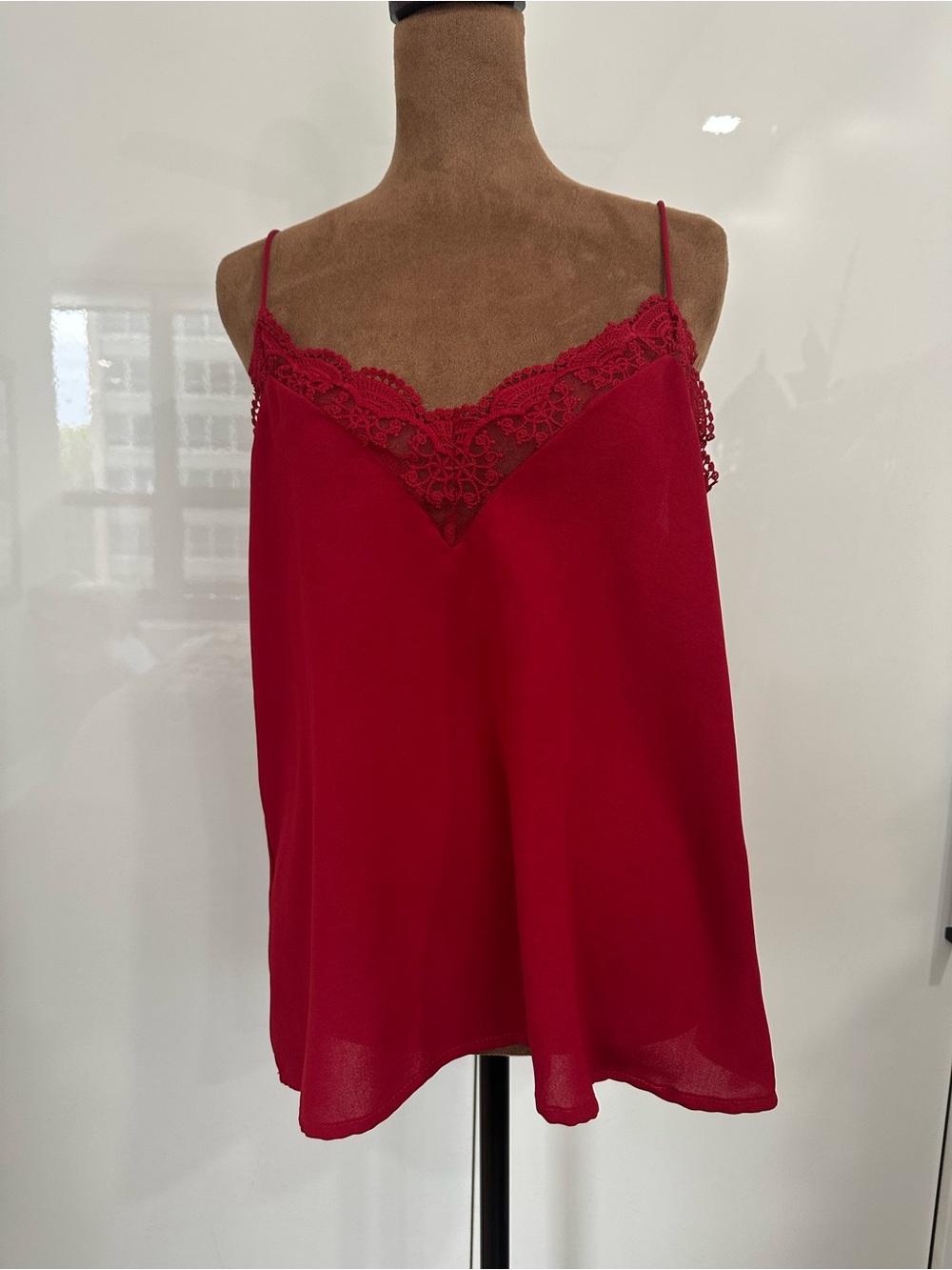 SHEIN Red Lace-Trim V-Neck Cami Top